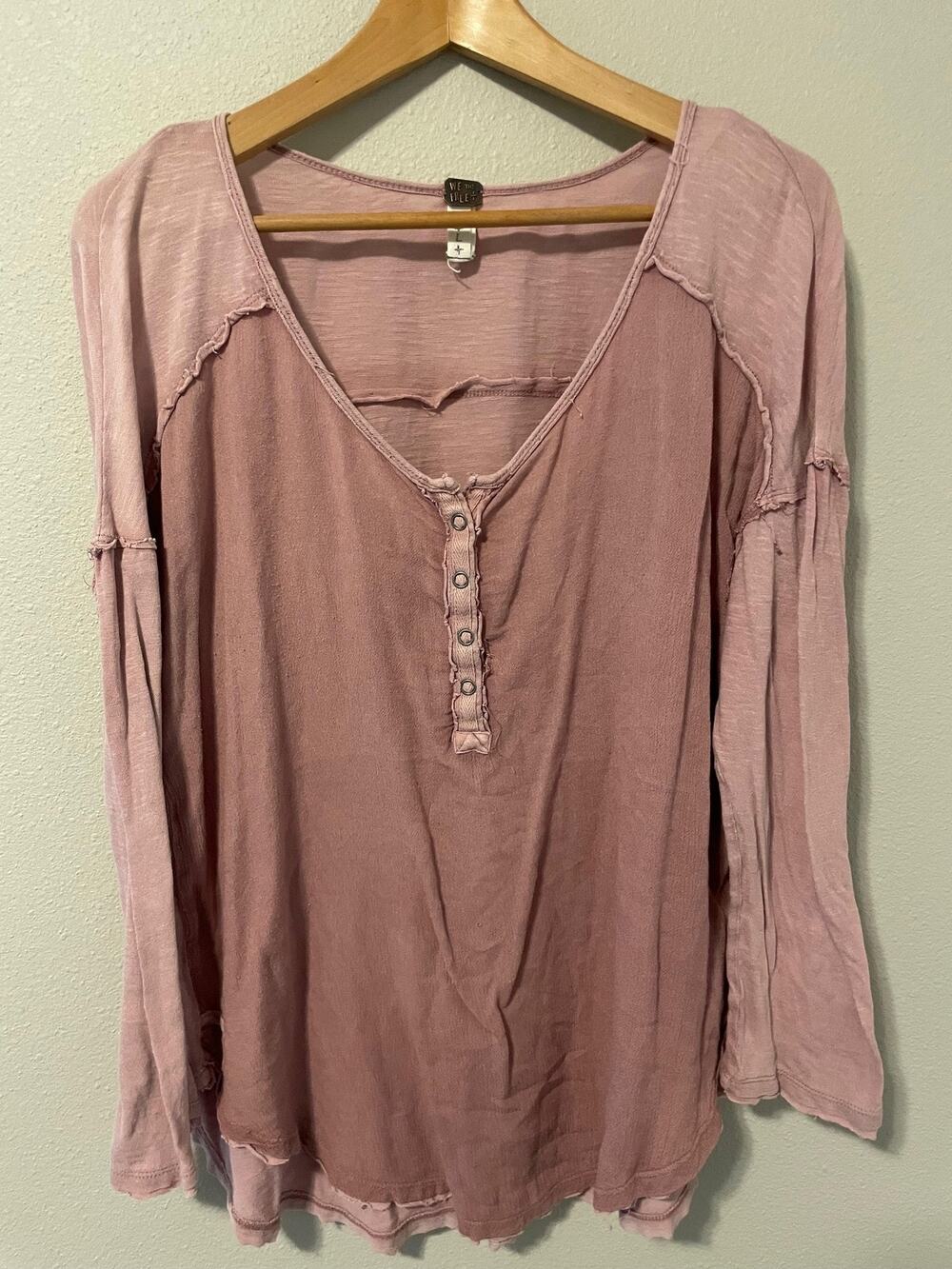 We The Free Tunic Top Womens Large Pink Light Purple Henley Relaxed Boho